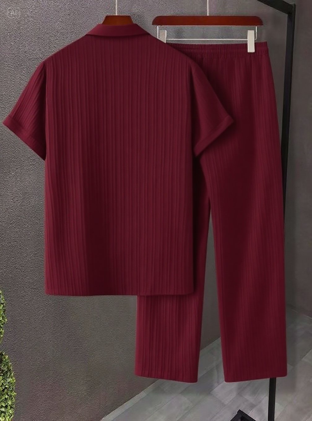 KZZ Men's Two-piece Suit Shirt and Elastic Waist Pants Set