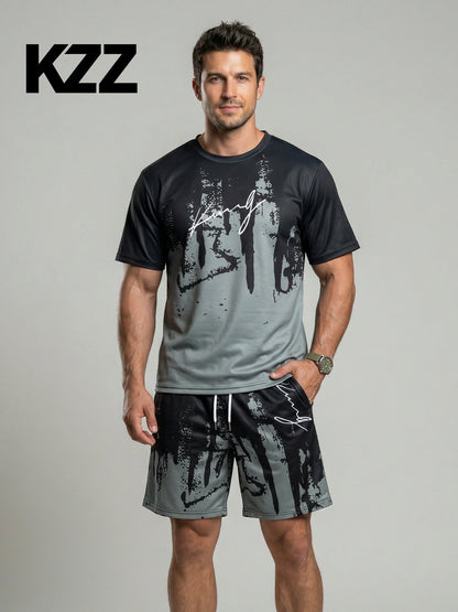 KZZ Men's New Crew-Neck Casual T-Shirt Set