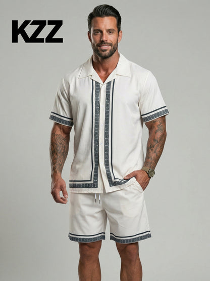 KZZ Casual Vacation Short-Sleeve Shirt and Shorts Set
