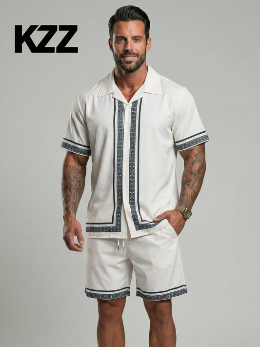 KZZ Casual Vacation Short-Sleeve Shirt and Shorts Set
