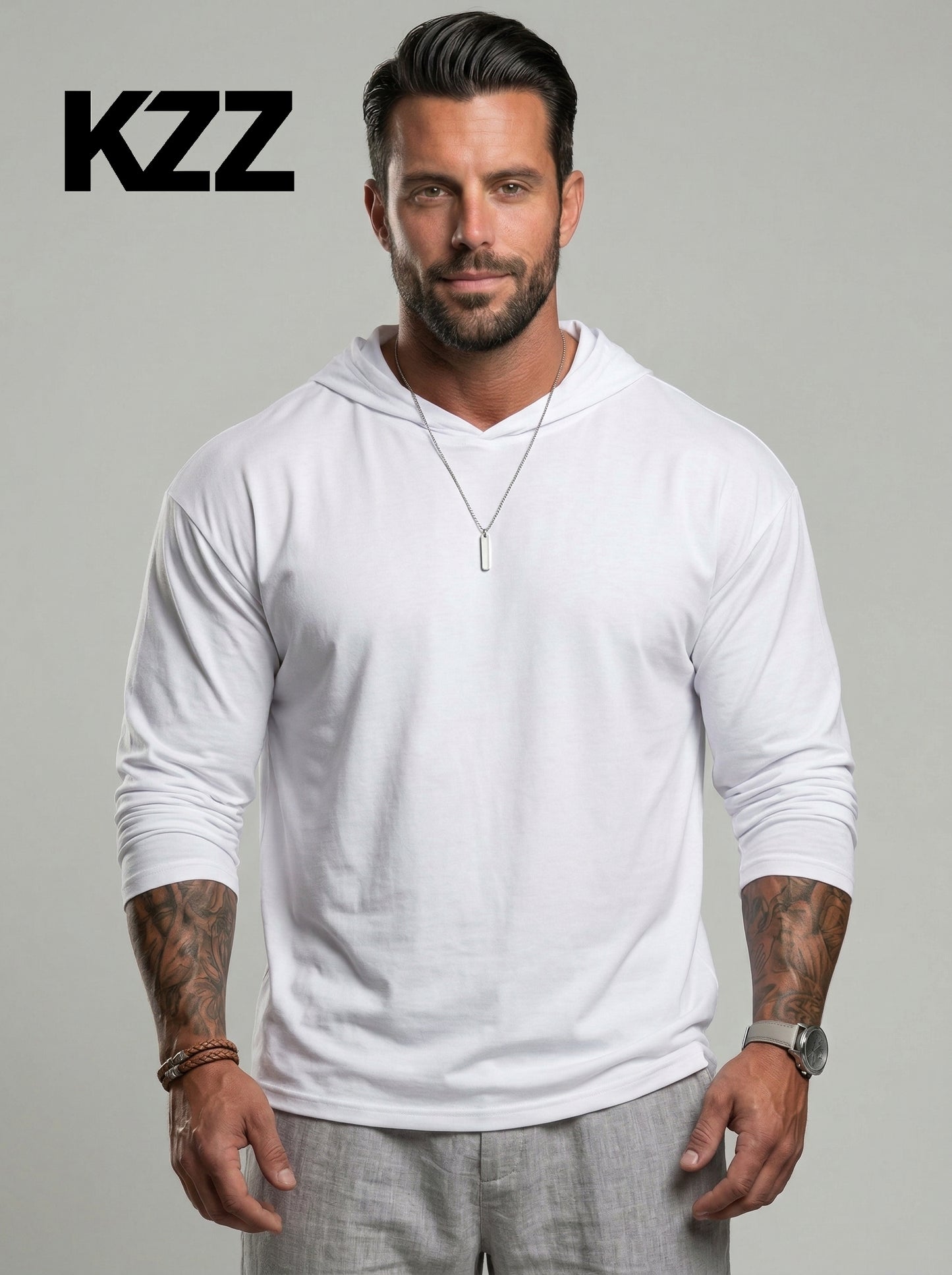 KZZ Hooded Drop-Cut Long Sleeve