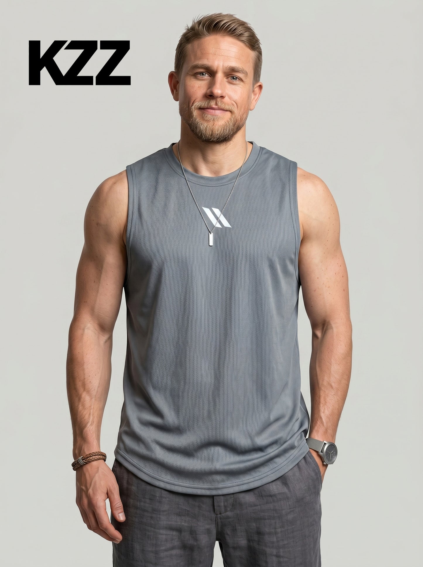 KZZ Men's Solid-Color Mesh Tank Top