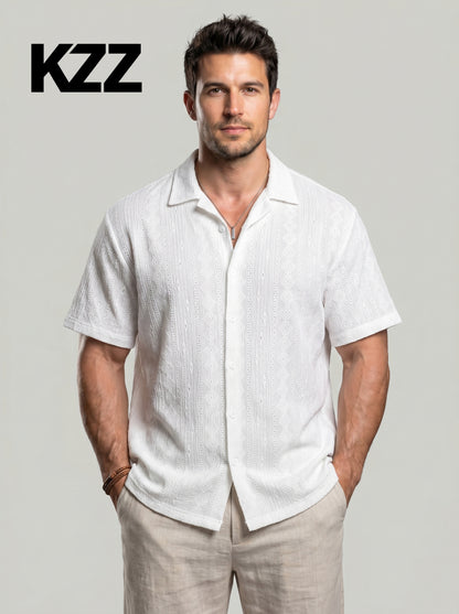 KZZ Men's Solid Coffee-Colored Short-Sleeve Shirt