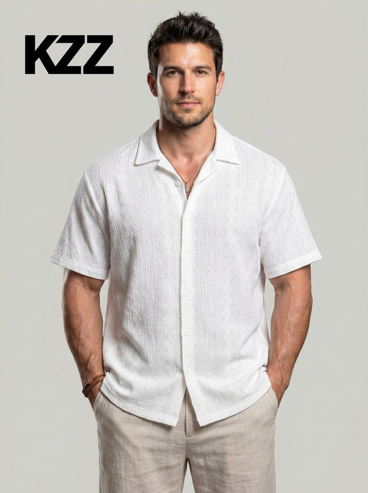 KZZ Men's Solid Coffee-Colored Short-Sleeve Shirt