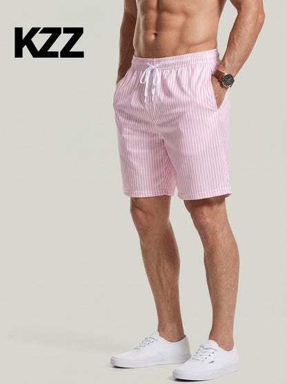KZZ Men's Regular Fit Striped Print Shorts