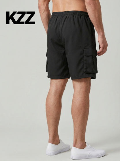 KZZ Men's Plus Size Solid Flap Pocket Cargo Shorts