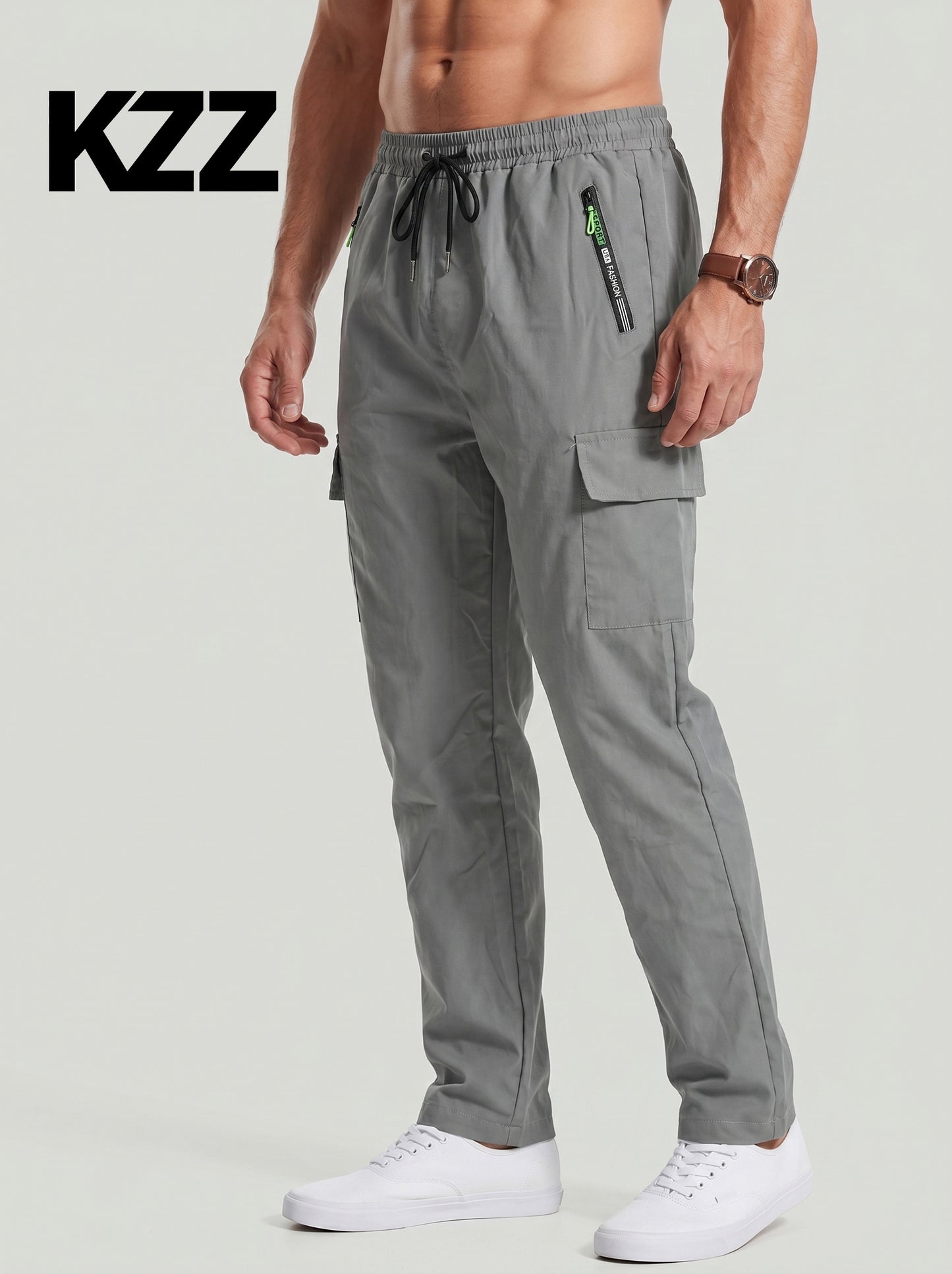 KZZ Men's Solid-Color Cargo Joggers
