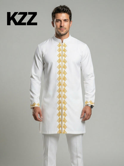 VVZ Long-Sleeve Embroidered Stand-Collar Shirt and Casual Trousers