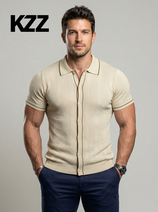 KZZ Men's Open-Knit Striped Sweater