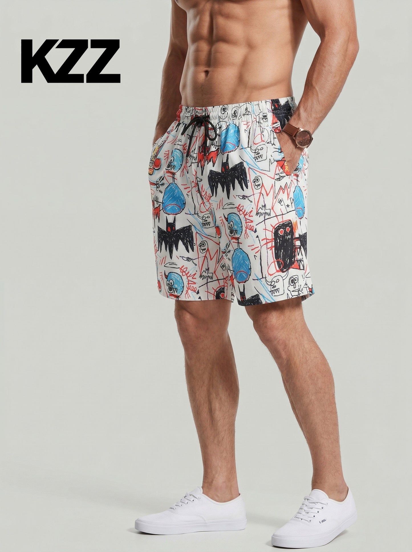 KZZ Men's summer graffiti print sports shorts