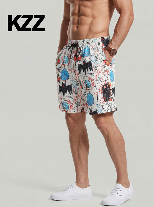 KZZ Men's summer graffiti print sports shorts
