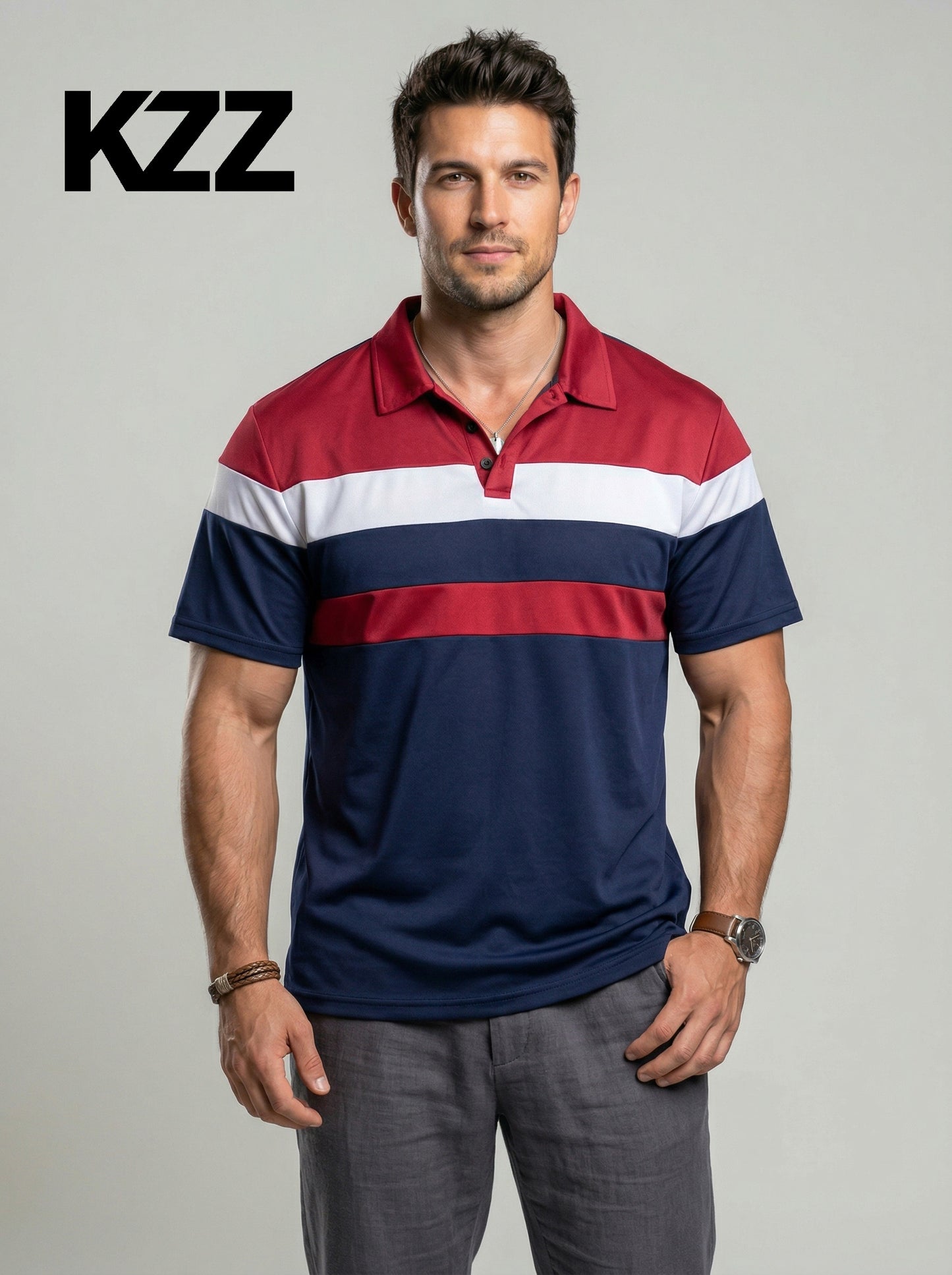 KZZ Men's Colorblock Short Sleeve Polo Shirt