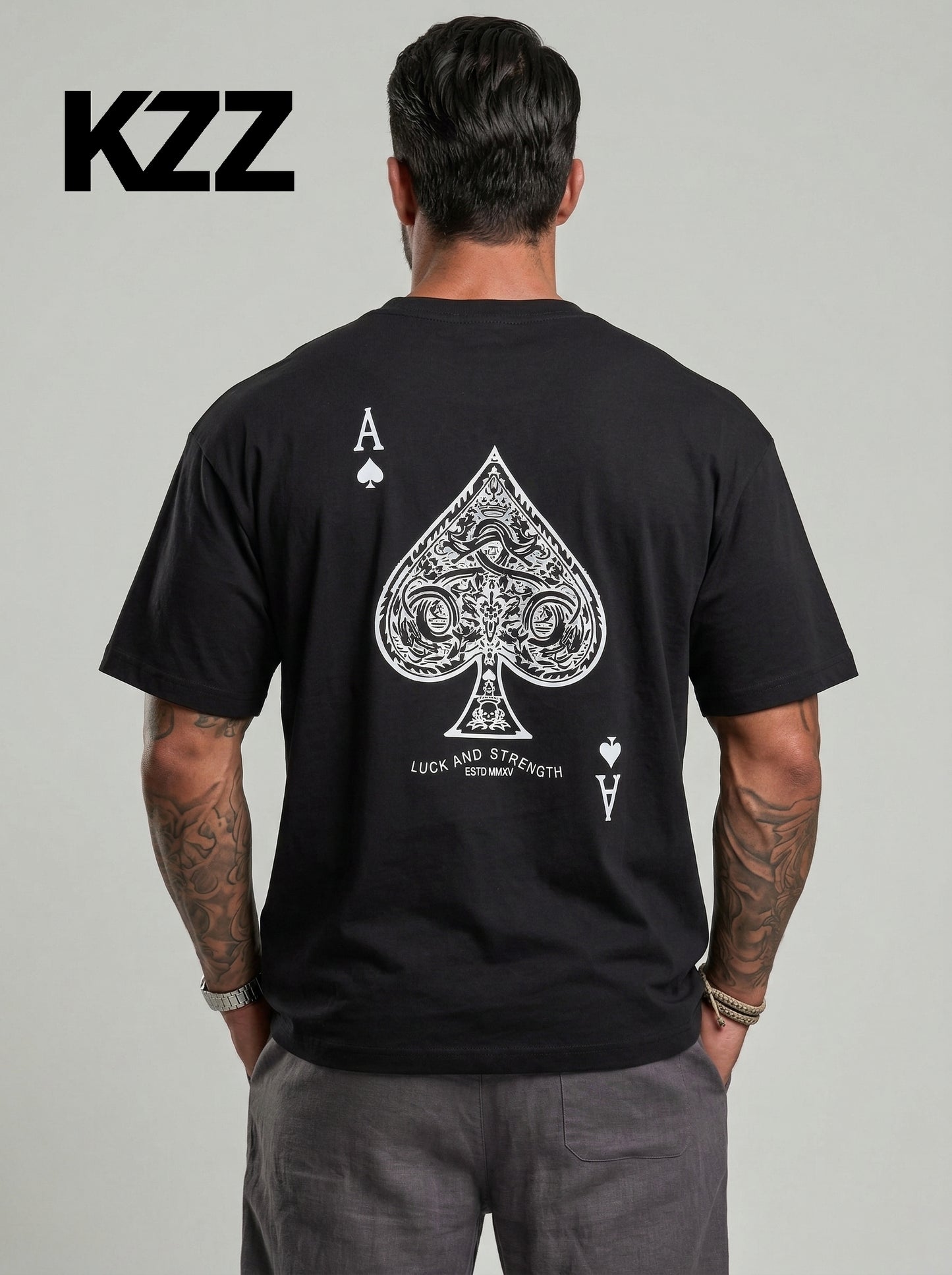 KZZ Men's Ace Of Spades Print Short Sleeve Tee