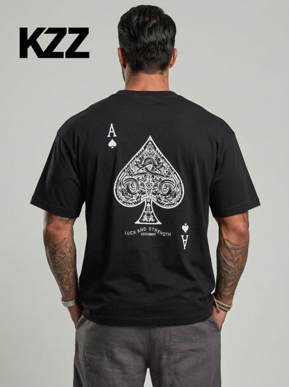 KZZ Men's Ace Of Spades Print Short Sleeve Tee