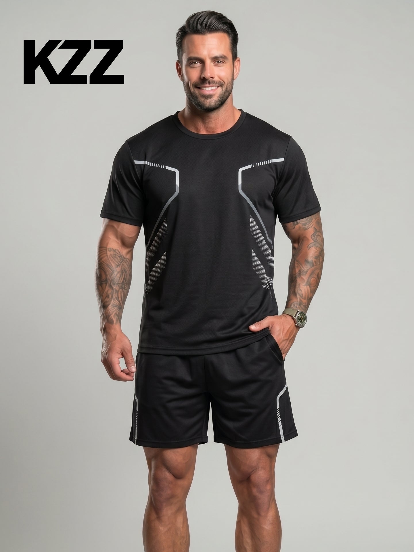 KZZ Casual Athletic Crew-Neck Short-Sleeve T-Shirt + Shorts