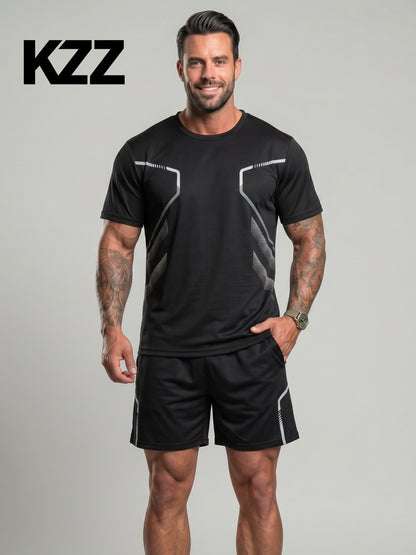 KZZ Casual Athletic Crew-Neck Short-Sleeve T-Shirt + Shorts