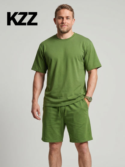 KZZ Solid-Color Crew-Neck T-Shirt and Shorts