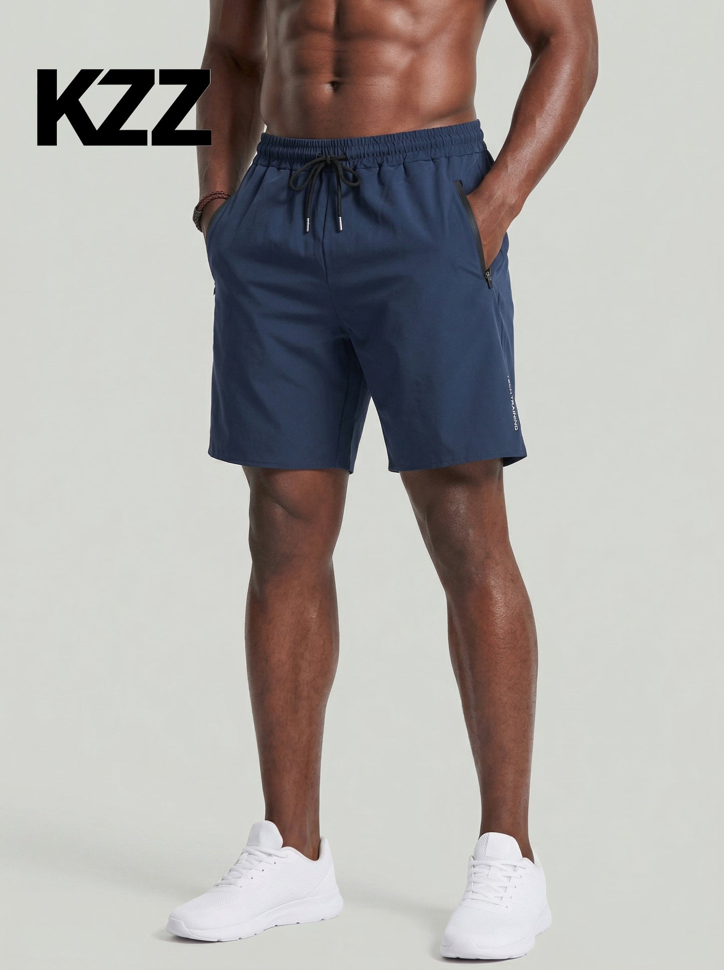 KZZ Men's Summer Letter Print Pocket Athletic Sports Shorts