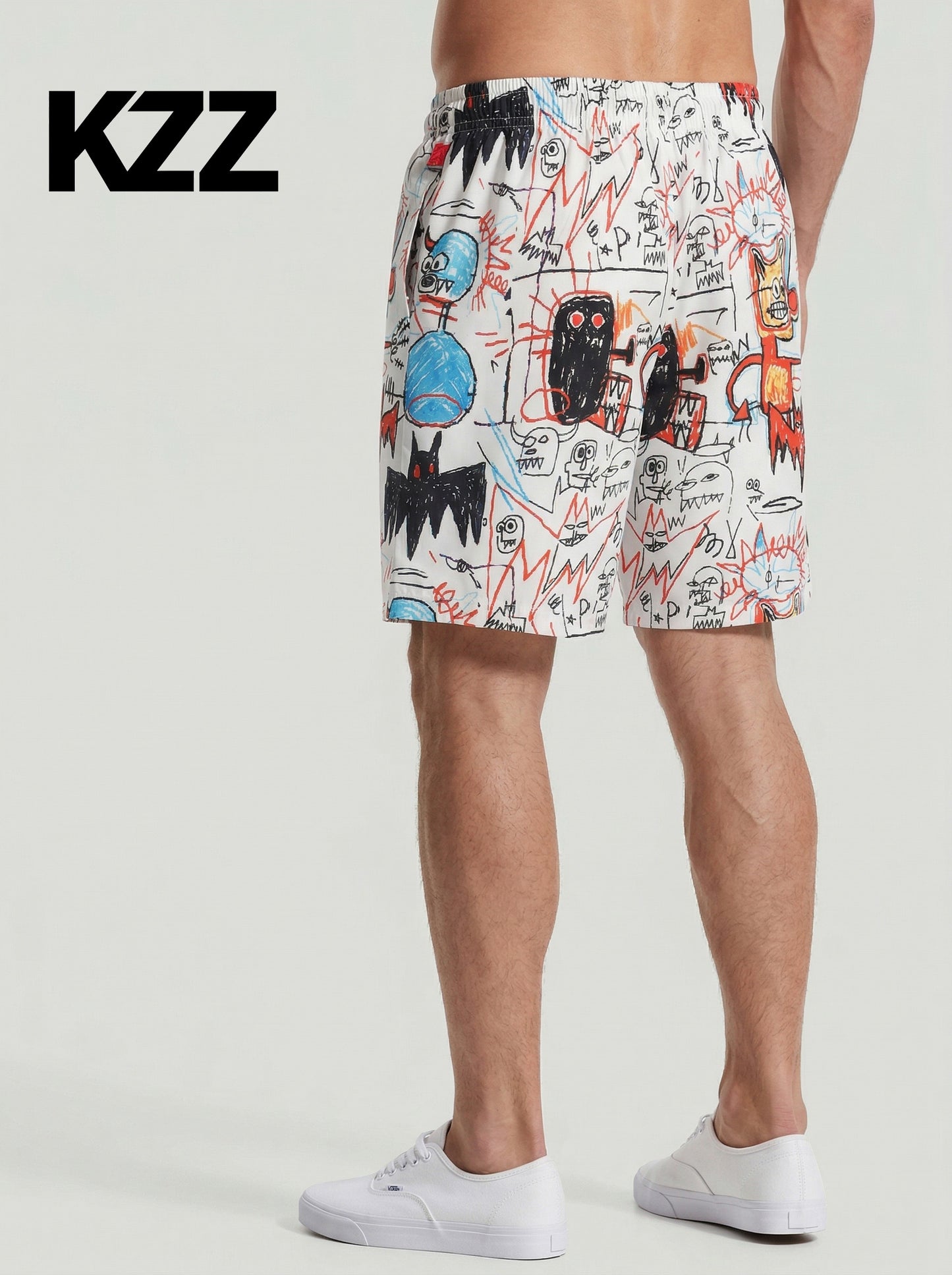 KZZ Men's summer graffiti print sports shorts