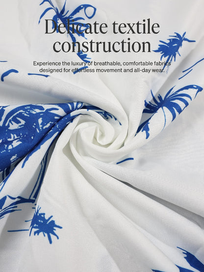 KZZ Men's Tropical Coconut Tree Print Shirt & Shorts Set