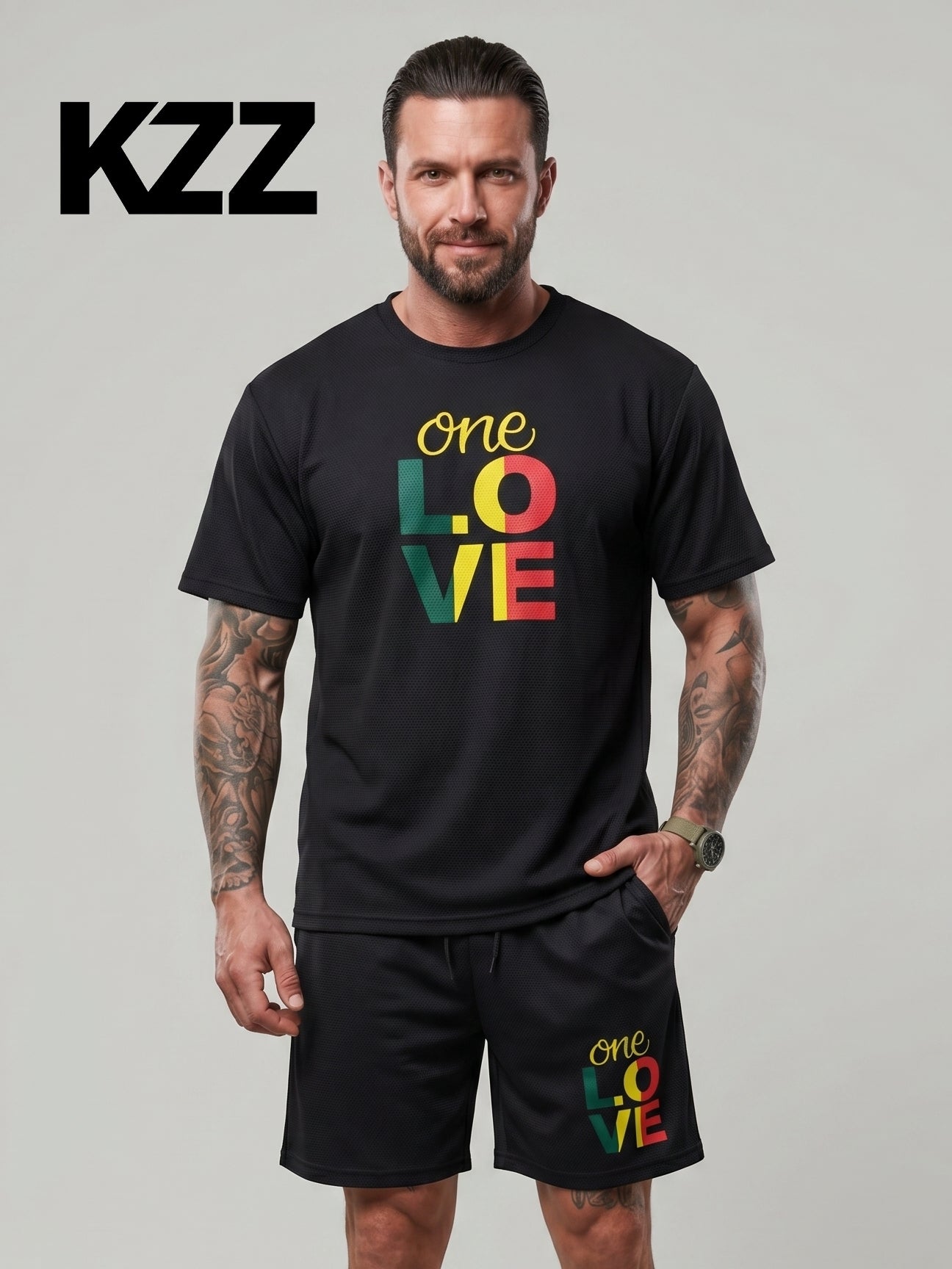 KZZ Men's Printed Two-Piece Set