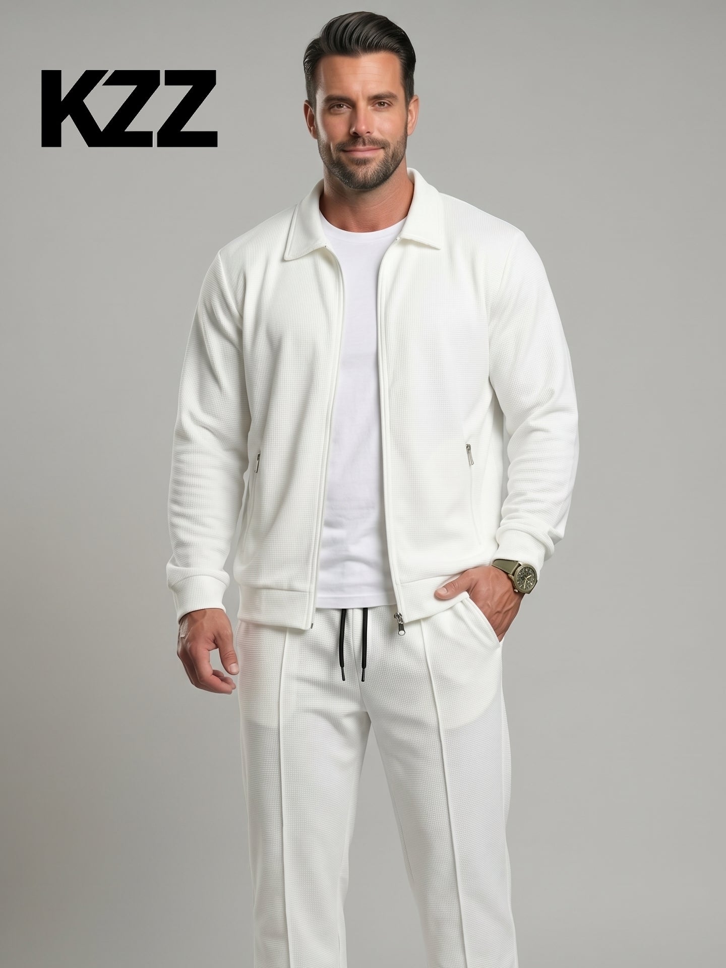 KZZ Men's Stylish Casual Waffle-Knit Business Jacket Suit