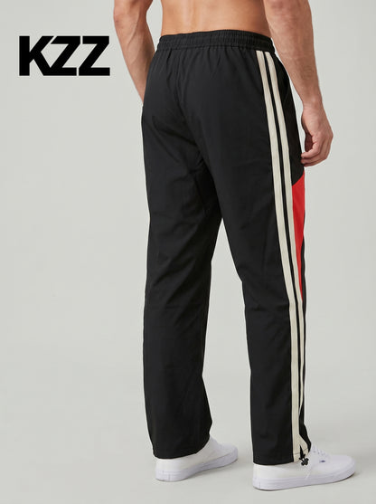 KZZ Men's Color-Block Printed Wide-Leg Pants with Drawstring Waist