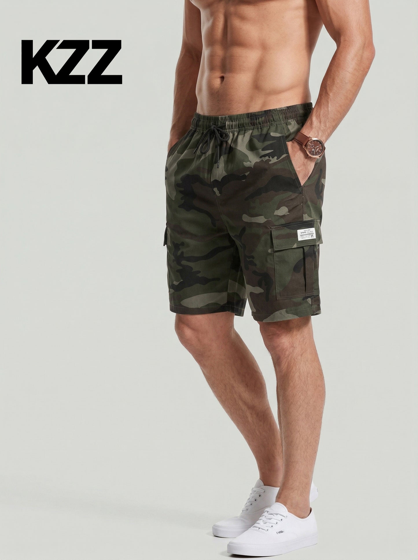 KZZ Men's Camouflage Twill Pocket Shorts