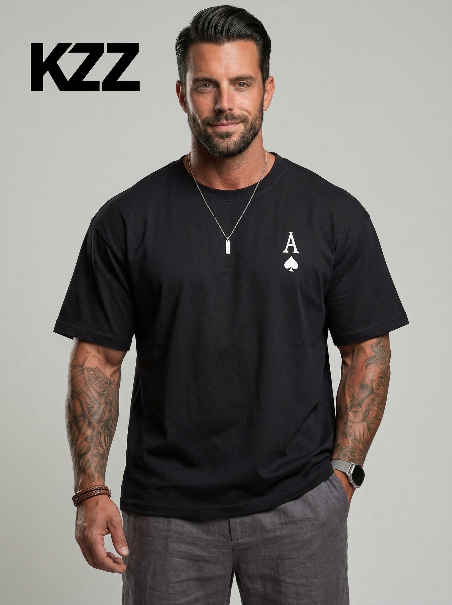 KZZ Men's Ace Of Spades Print Short Sleeve Tee