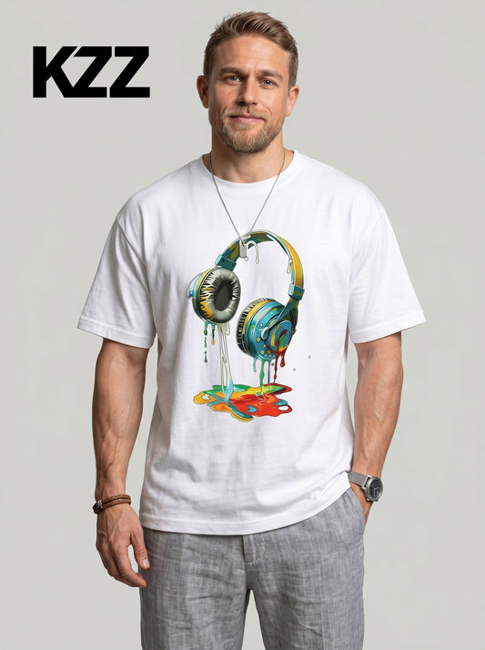 KZZ Men's Classic Premium Cotton Crew-Neck T-Shirt with Tropical Print