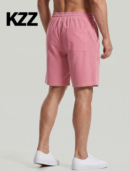 KZZ Men's Solid Patched Drawstring Waist Shorts