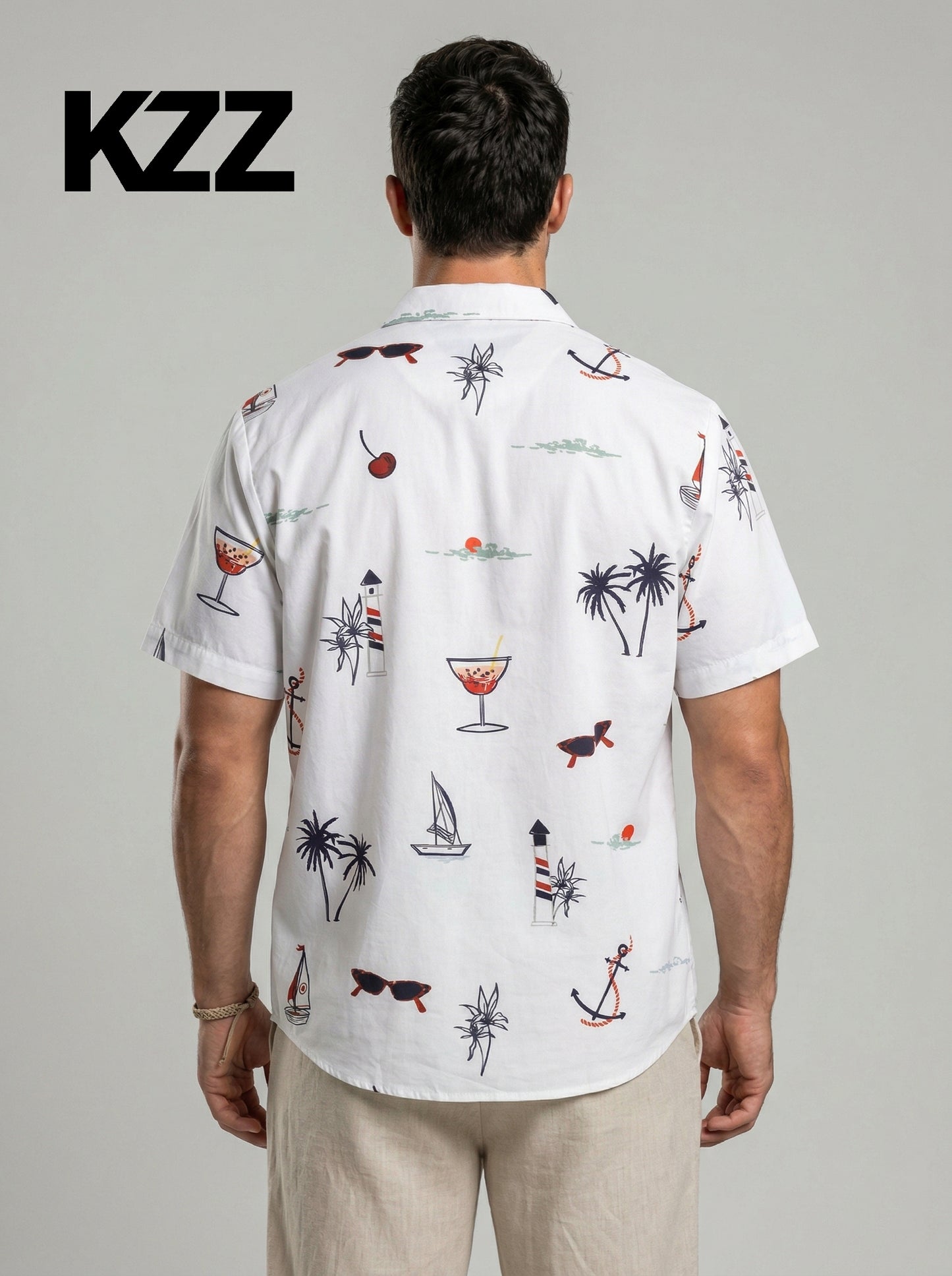KZZ Men's Tropical Print Short Sleeve Shirt