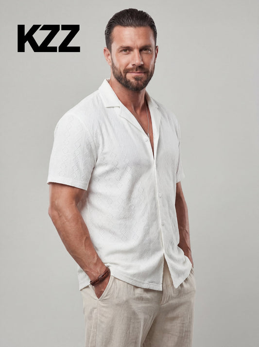 KZZ New Summer Men's Openwork Shirt