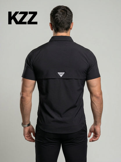 KZZ Men's American-Style Solid Color Shirt