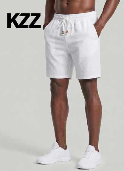 KZZ Men's Linen Casual Elastic Waist Drawstring Summer Beach Pants