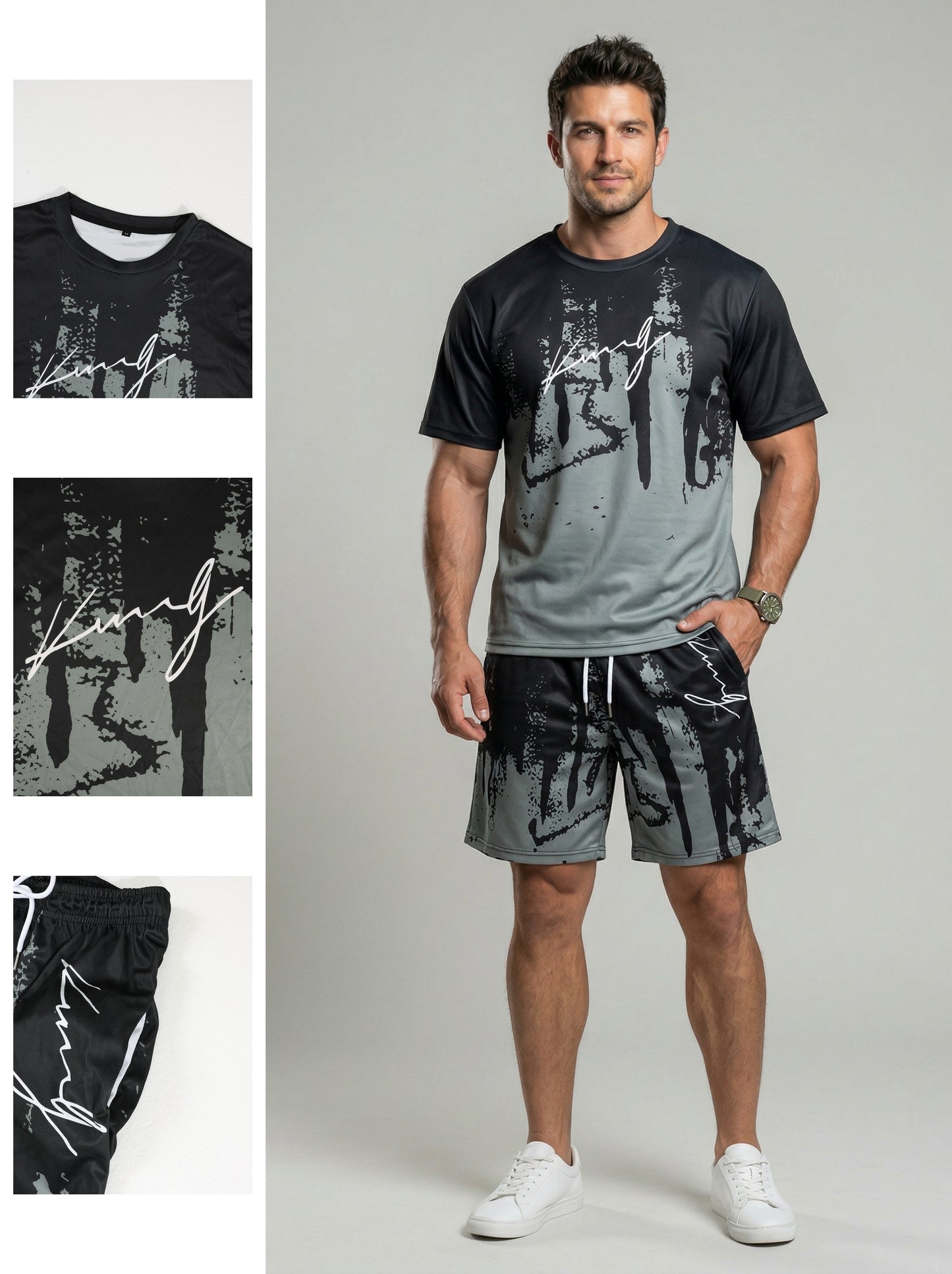 KZZ Men's New Crew-Neck Casual T-Shirt Set