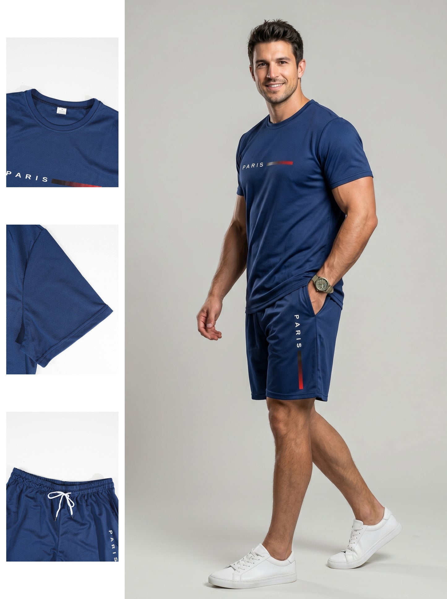 KZZ Men's Paris Letter-Print T-Shirt Set