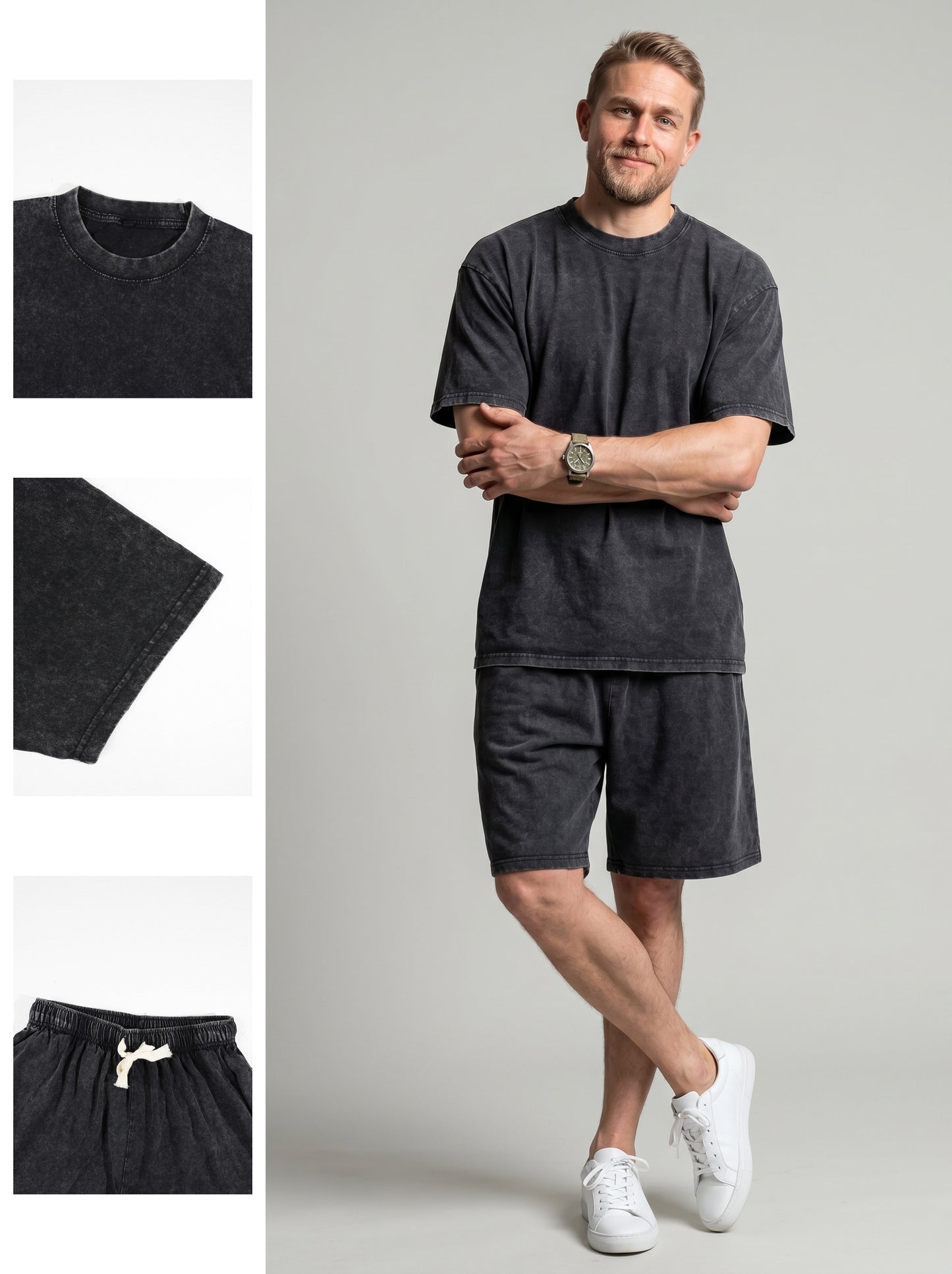 KZZ Distressed Loose-Fit T-Shirt and Drawstring Shorts