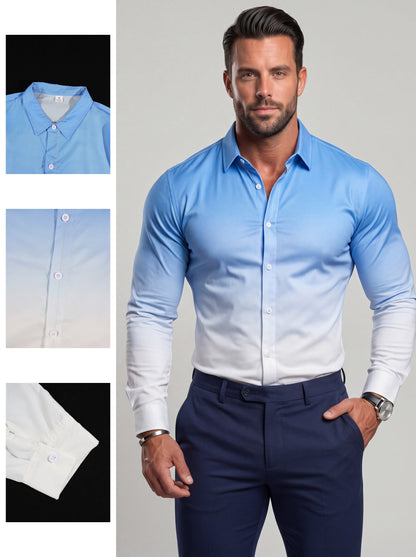 KZZ Men's Loose-Fit Business Button-Down Shirt with Gradient Color