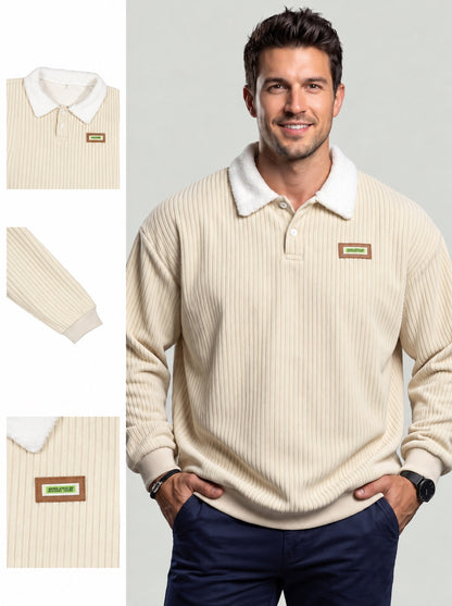 KZZ Corduroy Polo collar sweater couple autumn and winter style plus