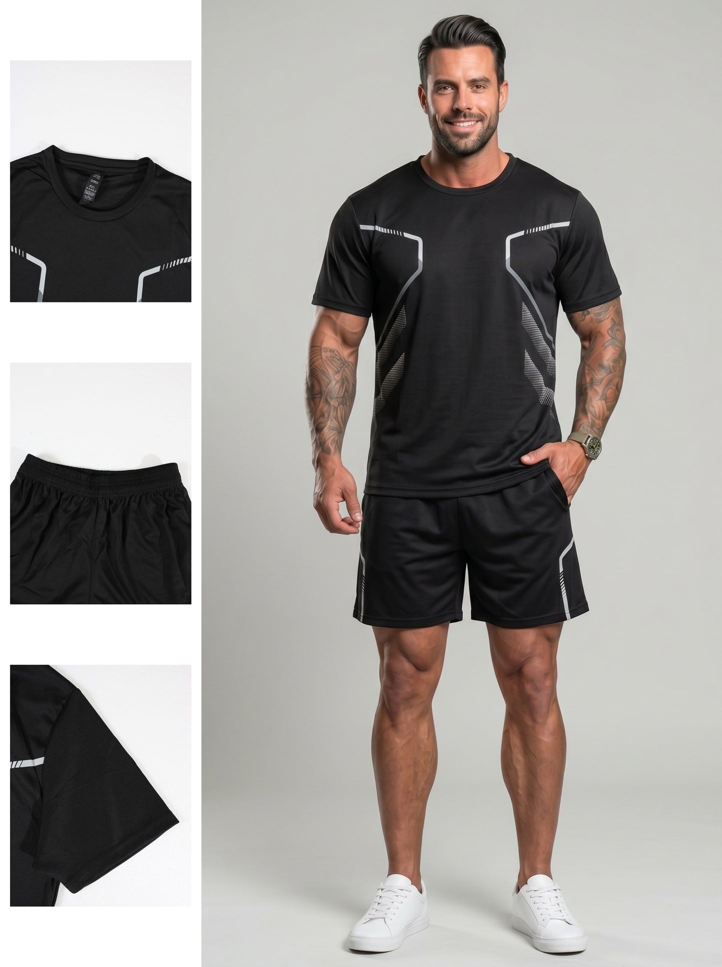 KZZ Casual Athletic Crew-Neck Short-Sleeve T-Shirt + Shorts
