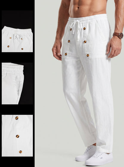 KZZ Men's Breathable Linen Drawstring-Waist Trousers