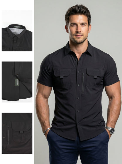 KZZ Men's American-Style Solid Color Shirt