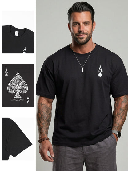 KZZ Men's Ace Of Spades Print Short Sleeve Tee