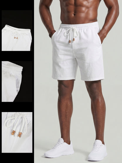 KZZ Men's Linen Casual Elastic Waist Drawstring Summer Beach Pants