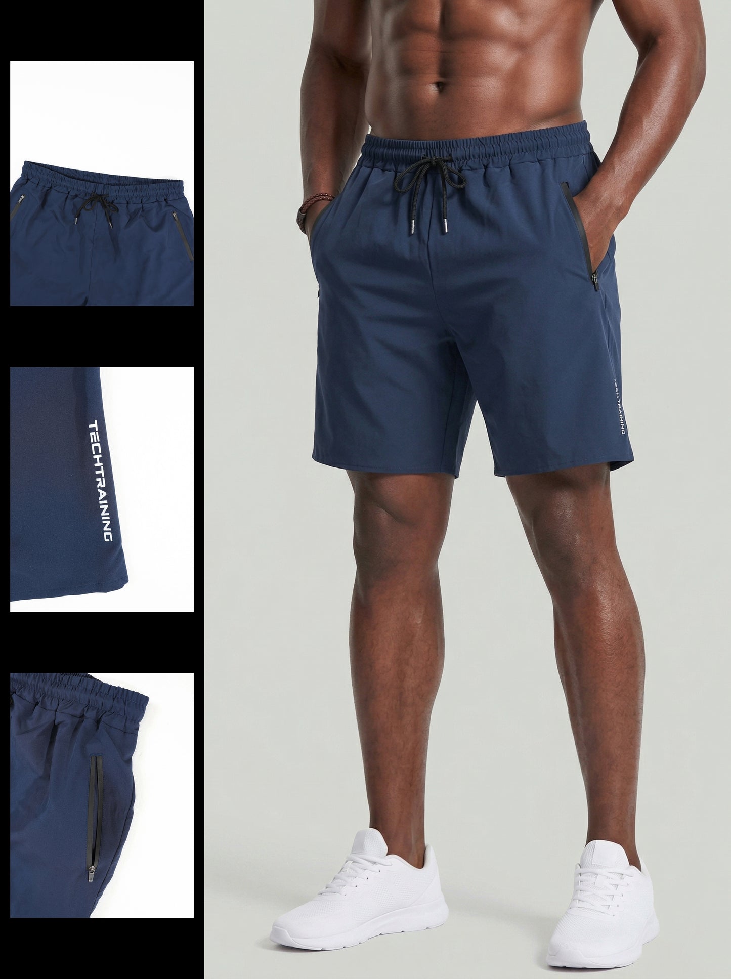 KZZ Men's Summer Letter Print Pocket Athletic Sports Shorts