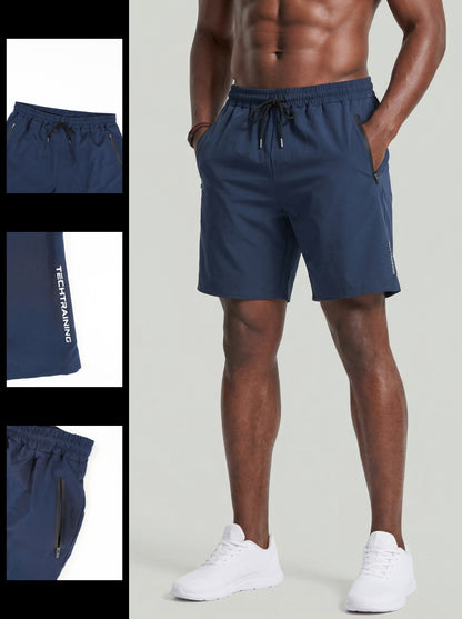 KZZ Men's Summer Letter Print Pocket Athletic Sports Shorts