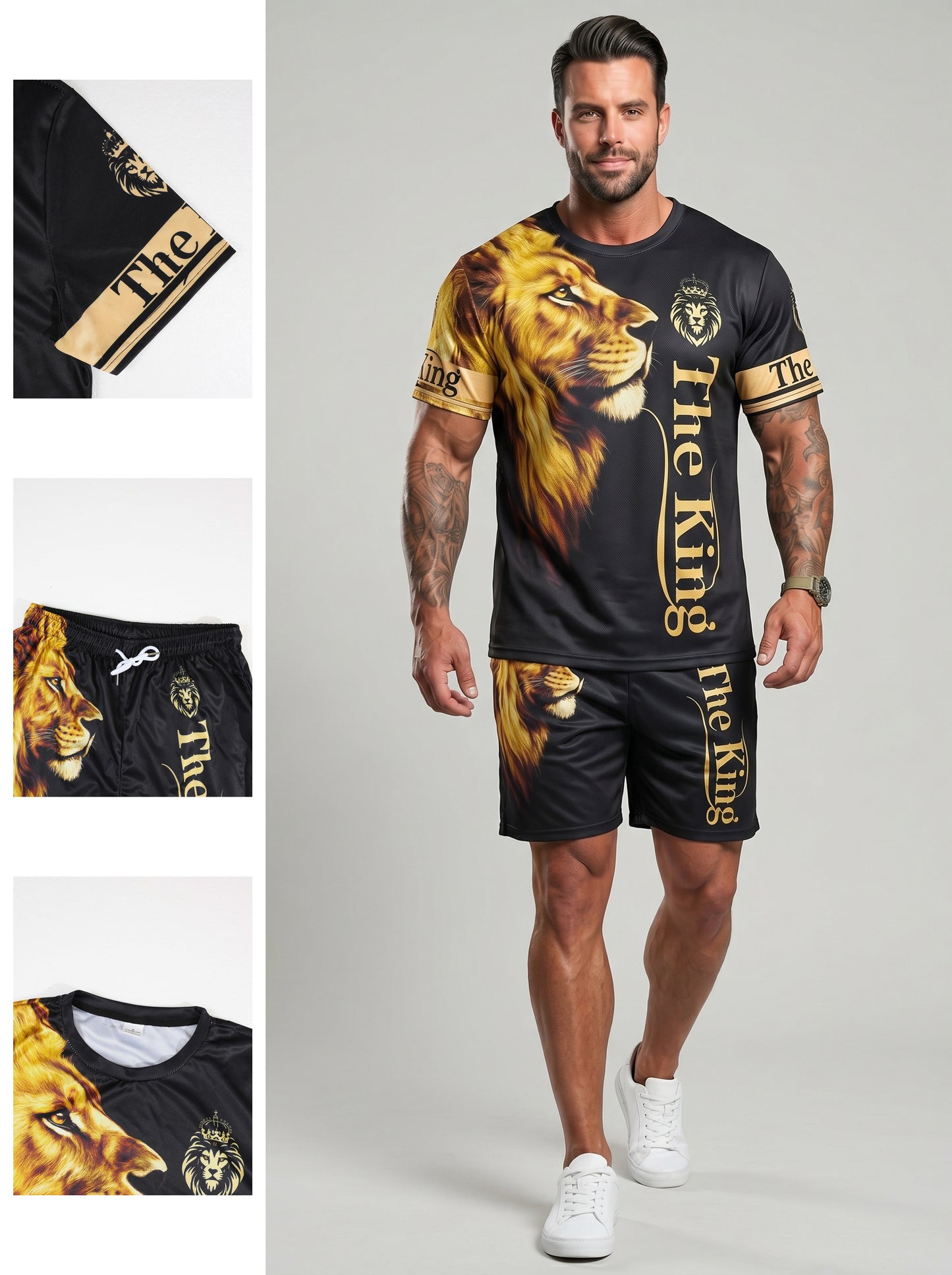 KZZ Men's Lion-Pattern T-Shirt and Shorts Set