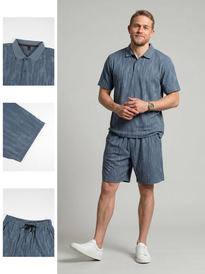 KZZ Men's Solid-Color Polo Shirt and Drawstring-Waist Shorts