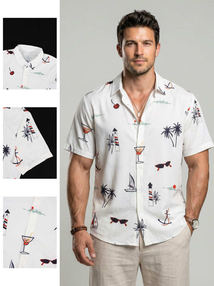 KZZ Men's Tropical Print Short Sleeve Shirt